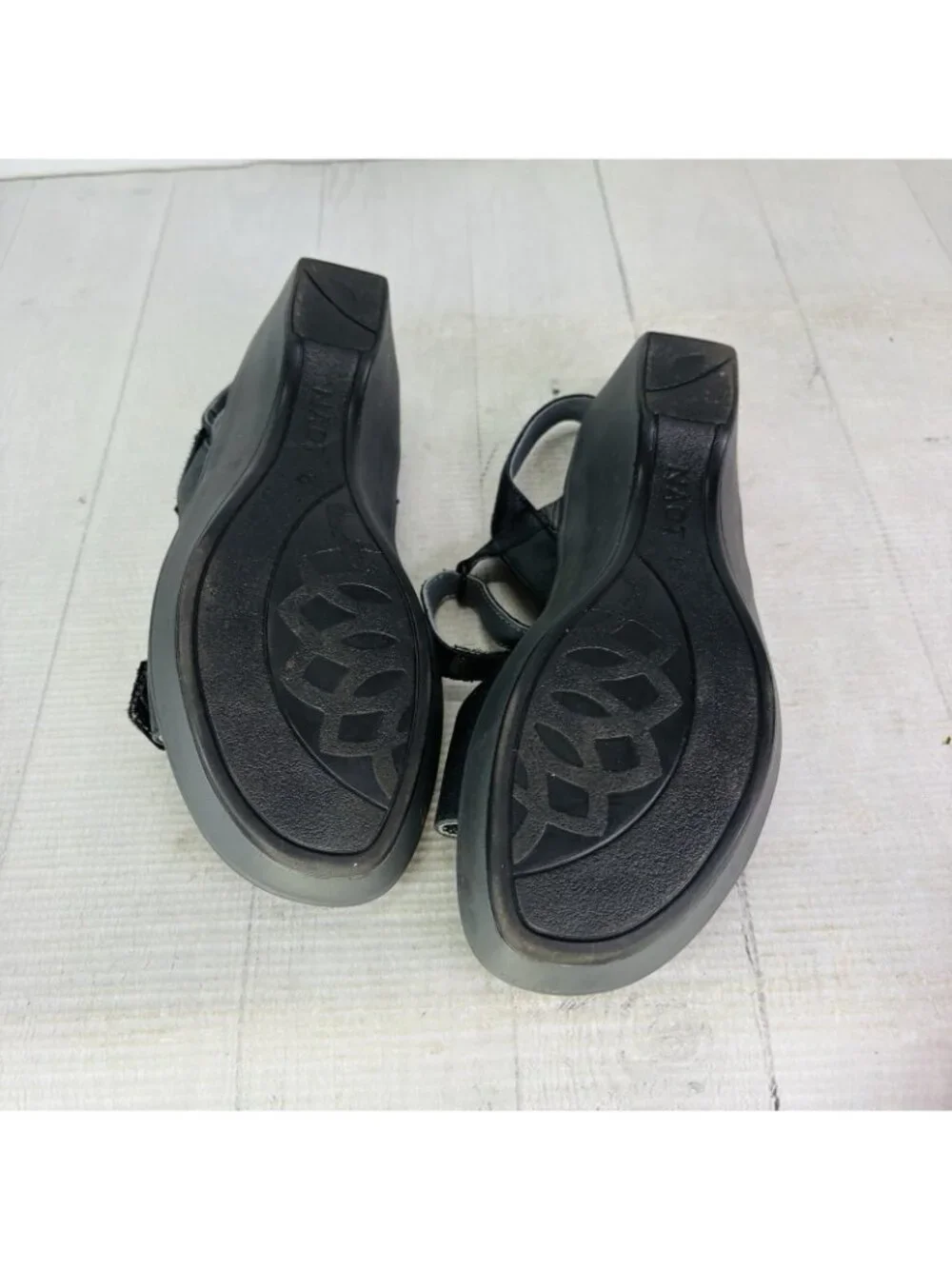 Naot VINEYARD Black Leather Rhinestone Slingback Wedge Heel Sandal Sz 37 US 6.5